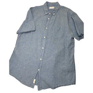 Onia Men Shirt Linen Cotton Blend Short Sleeve Button Up Blue Large L